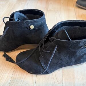Dr. Scholl's Black Suede Lace-Up Wedge Ankle Booties with Tassel